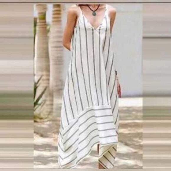 Terzo Millennio Dresses & Skirts - Terzo Millennio Linen Striped Midi Slip Dress Made in Italy Size M